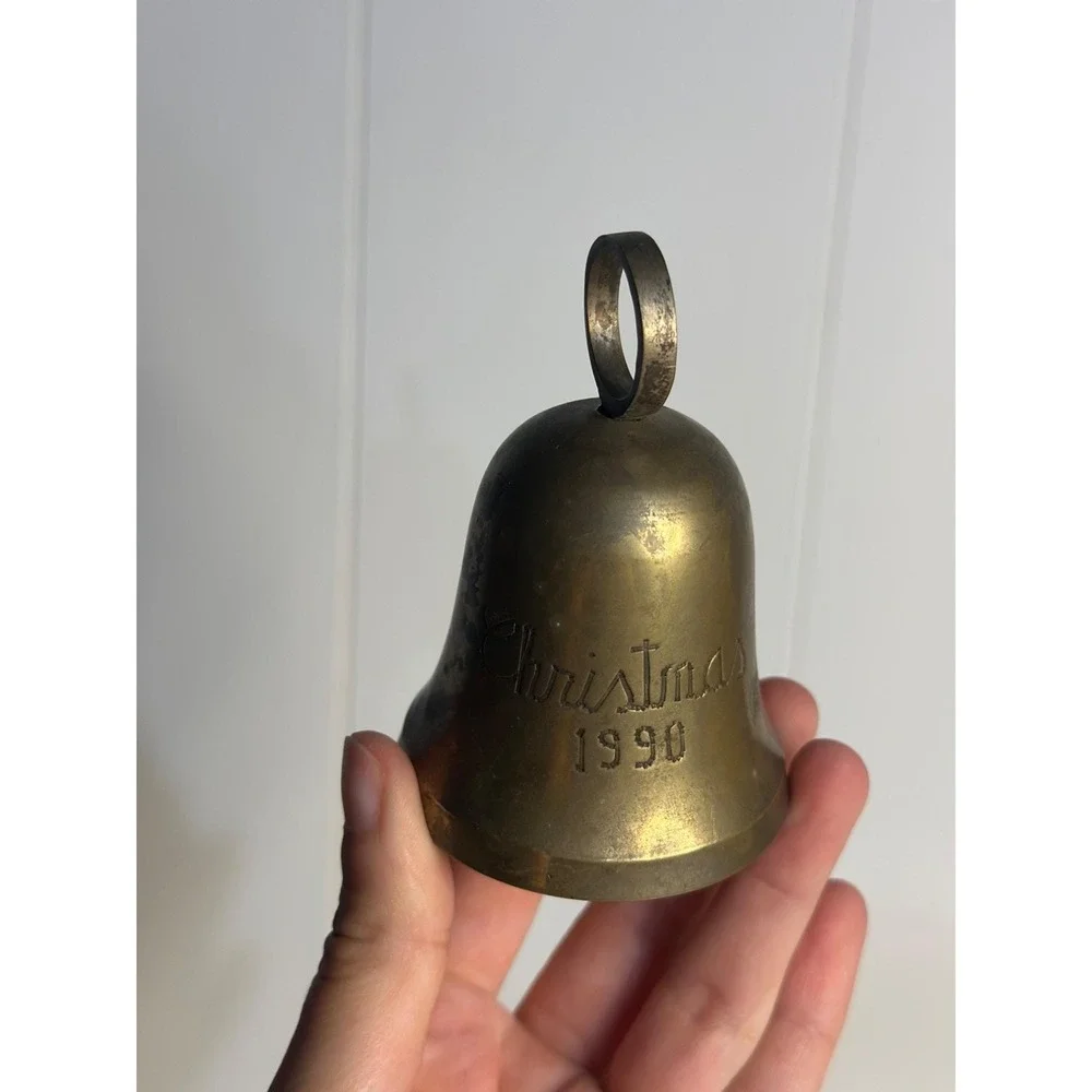 VTG 1990 Silver-Plated Brass Hand Bell‎ Engraved Christmas Mantel Décor 3